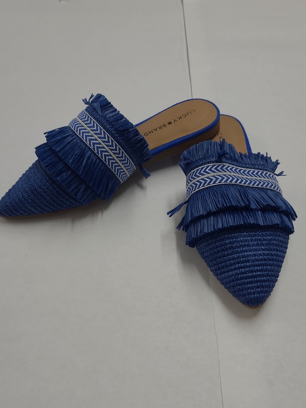 Lucky Brand Women's Blue Fringe Pointed-Toe Mules Size 8.5